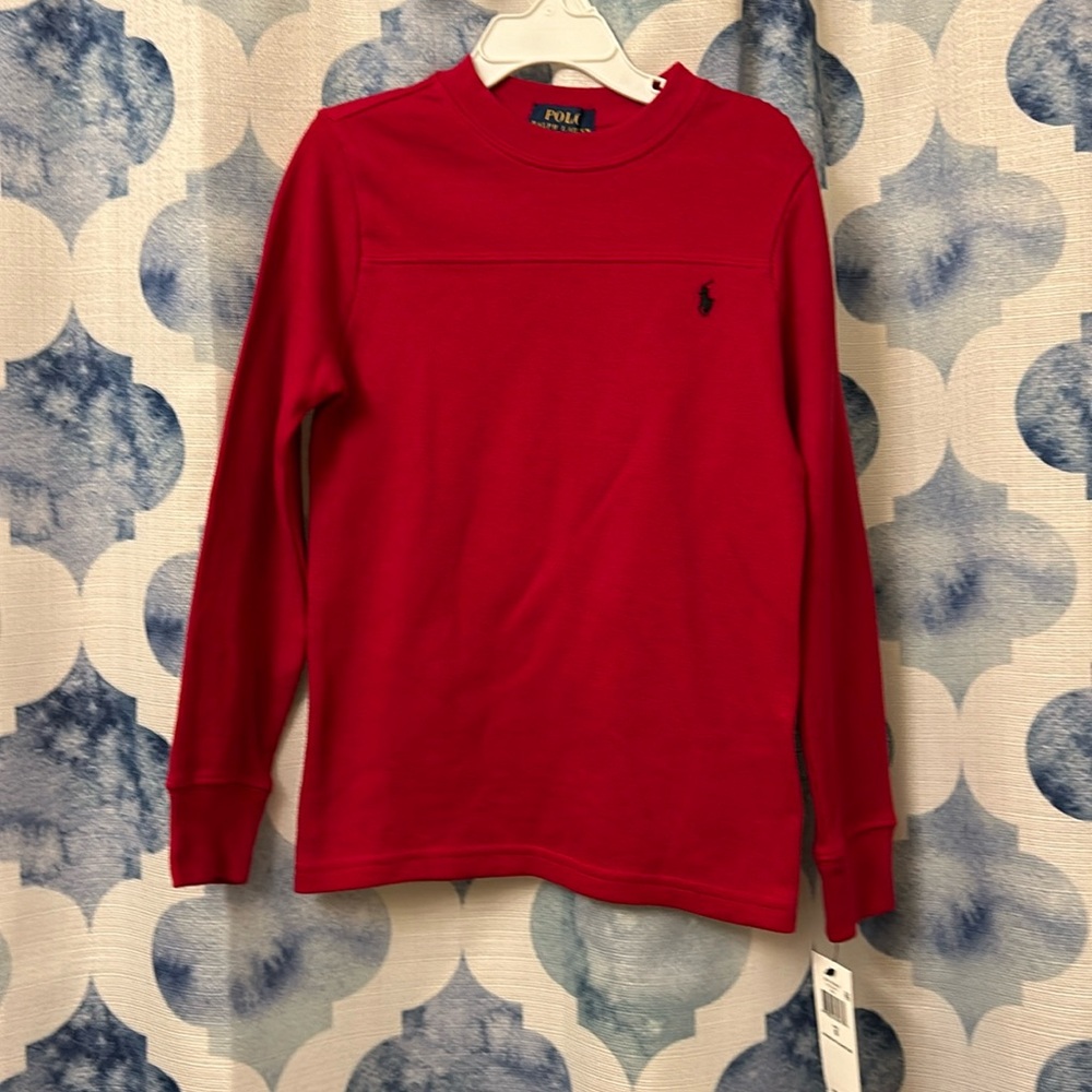 NWT Polo bright holiday red thermal long sleeve shirt